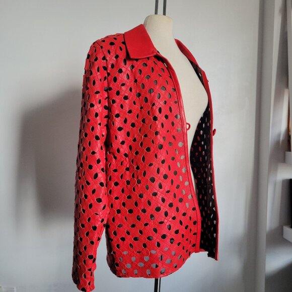 Source Unknown Jackets & Blazers - Unbranded RED SUEDE Faux Leather Cut-Out Jacket (Size: M)